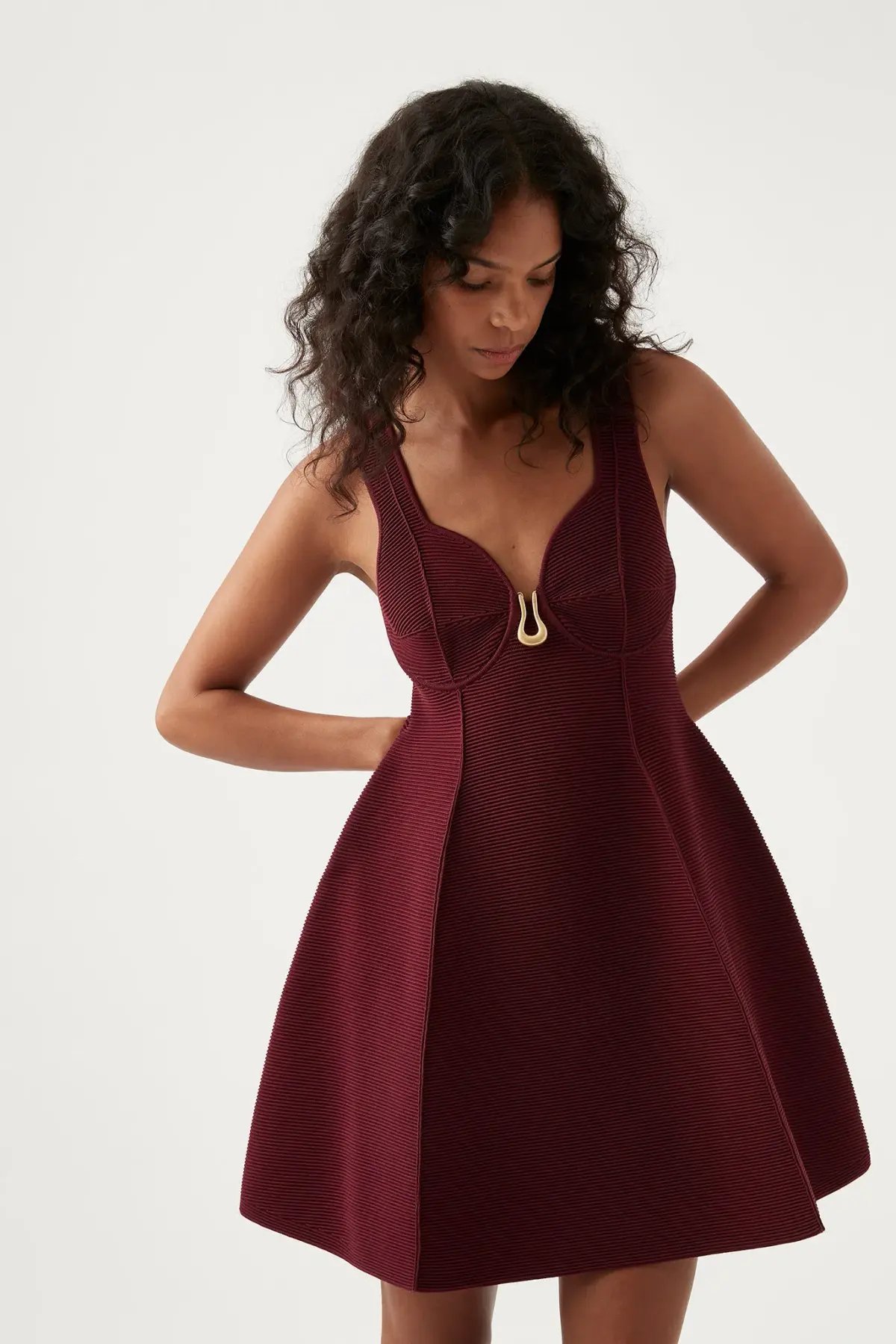 Aje Cast Knit Mini Dress Burgundy Size 8 photo 2