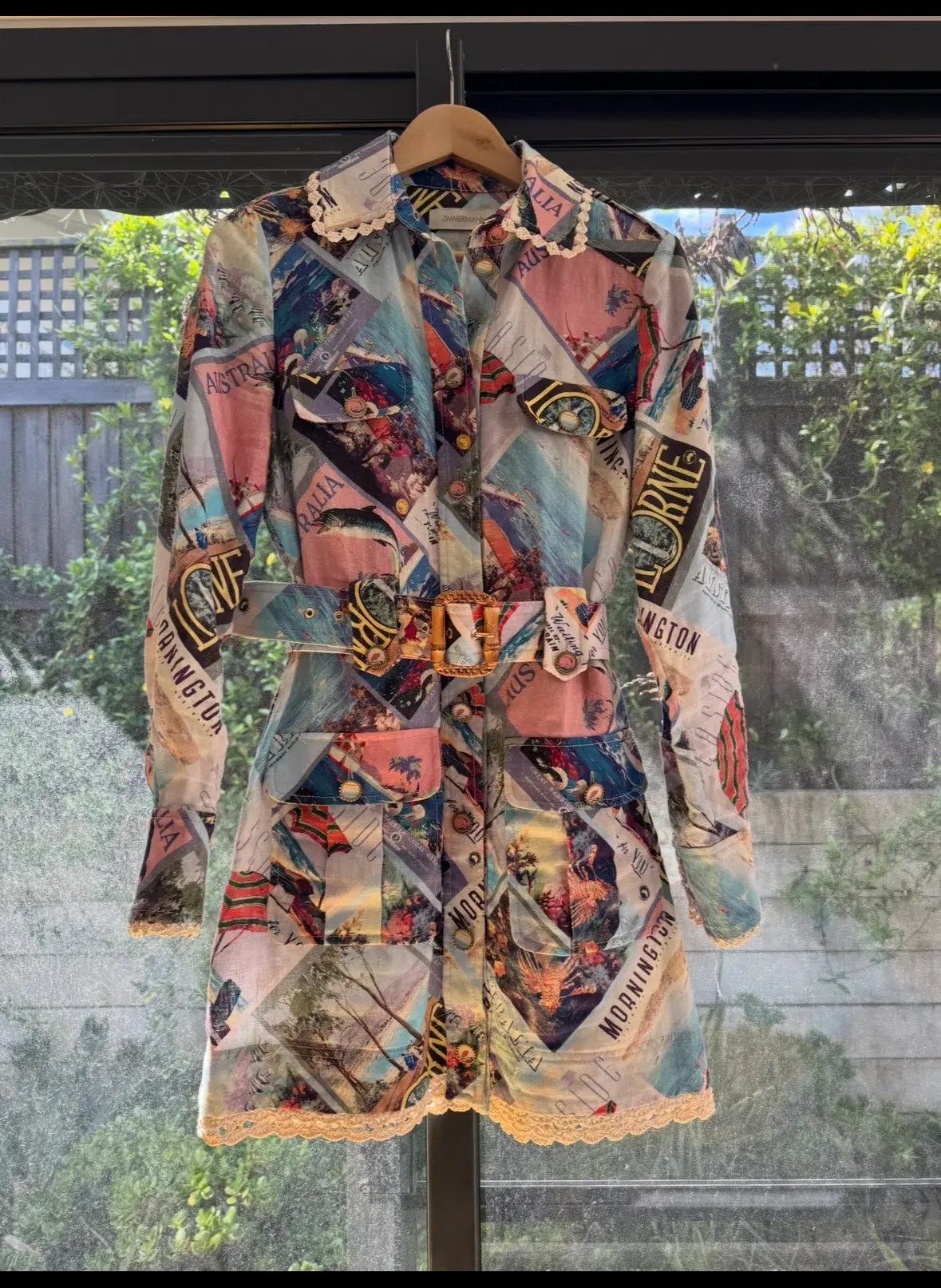 Zimmermann The Postcard Shirt Mini Dress in Small Poster Print Size 0 AU 8 photo 2
