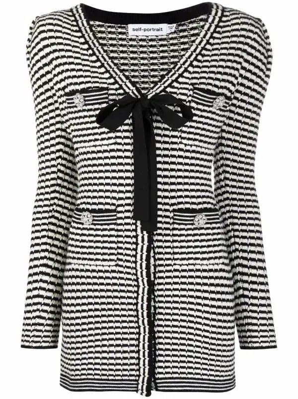 Self Portrait Stripe-detail Knitted Dress Black/White Size S/Au 8 photo 4