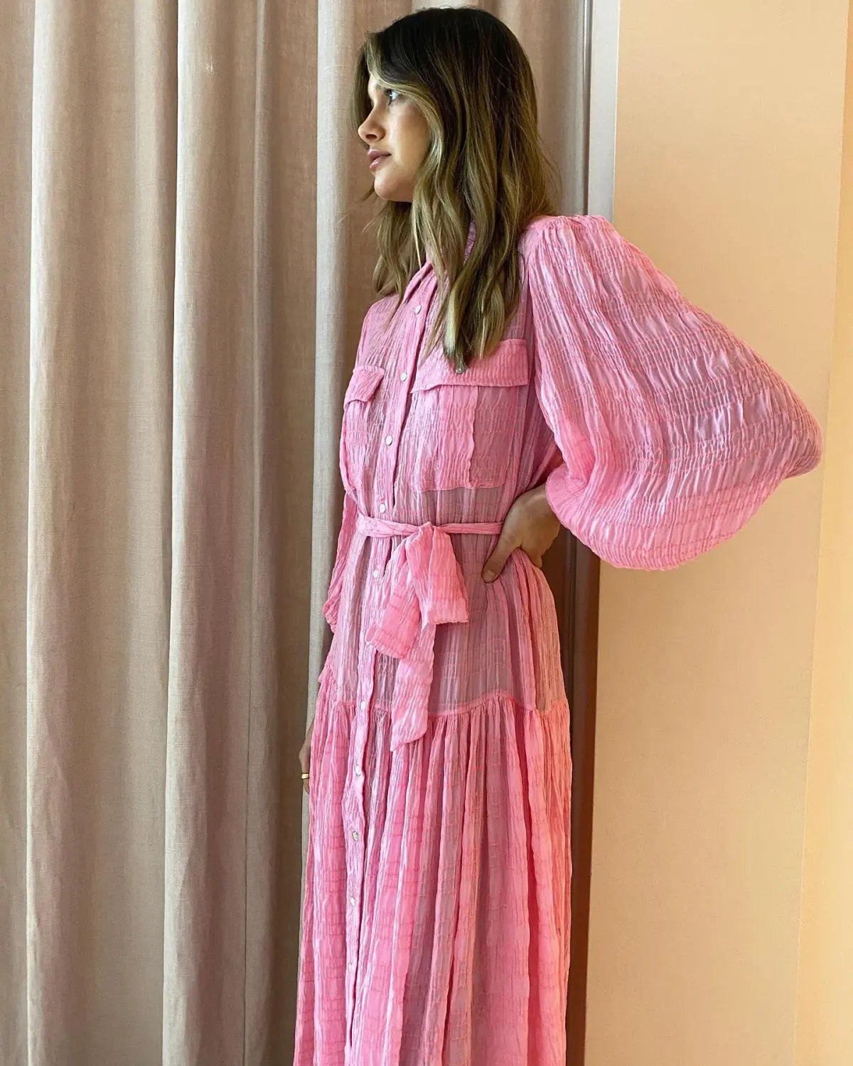 Alemais Antonella Silk Embroidered Shirt Maxi Dress Pink Size 6 AU photo 3