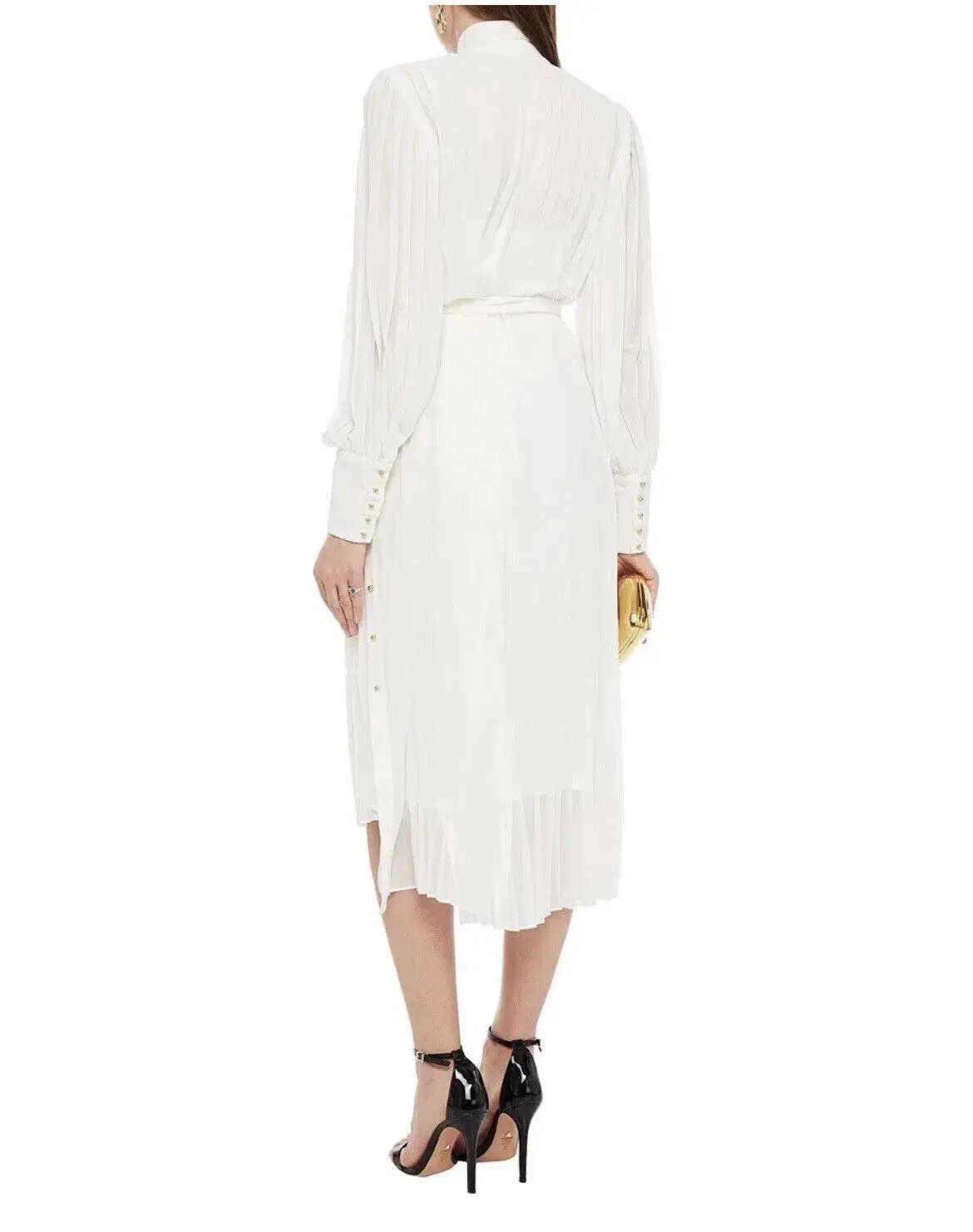 Zimmermann Belted Button Detailed Plisse Chiffon Midi Dress Pearl Size 1 / AU 10 photo 2