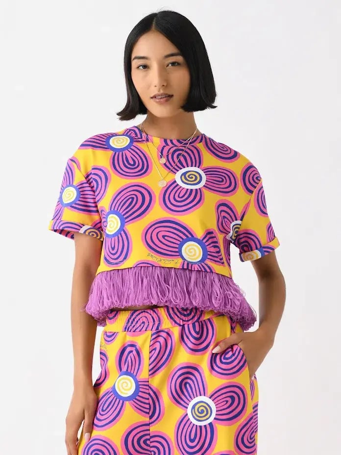Celiab Clara Shirt And Pheobe Pant Yellow Purple Daisy Print Size 12 photo 3