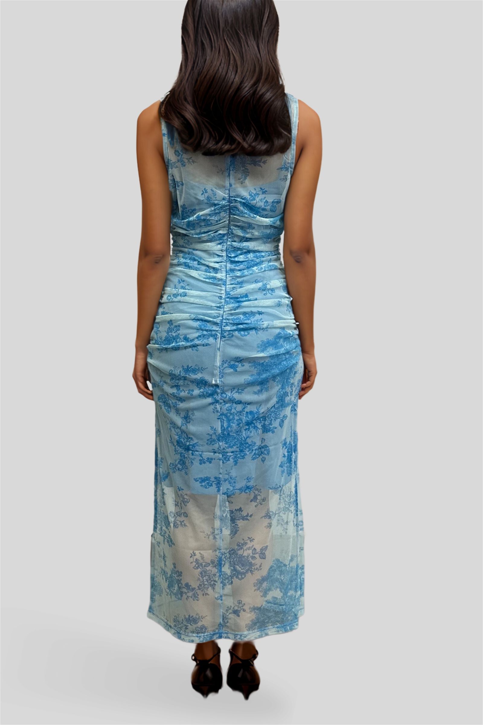 Floral Sheer Ruched Panel Dress photo 3