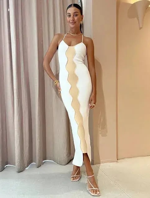 By Johnny Caprera Knit Midi Dress in Ivory Bone Size XS / AU 6 photo 3