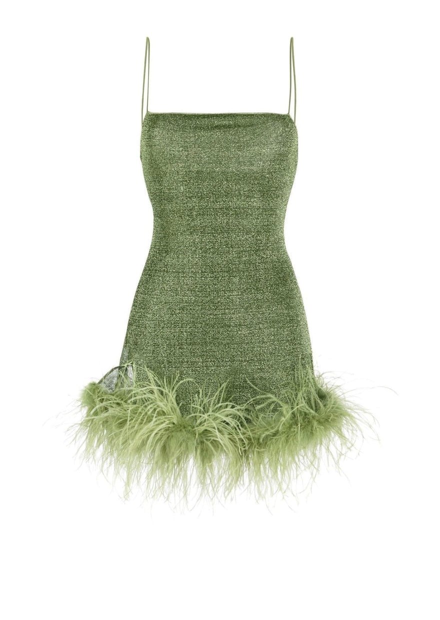 Oseree Feather-trim Mini Dress - Green photo 4