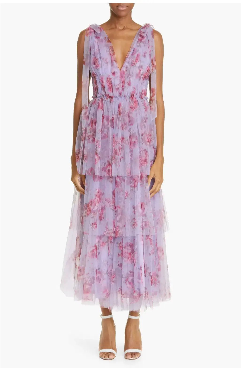 Lela Rose Floral Tiered Tulle Dress Purple Size AU 14 photo 5