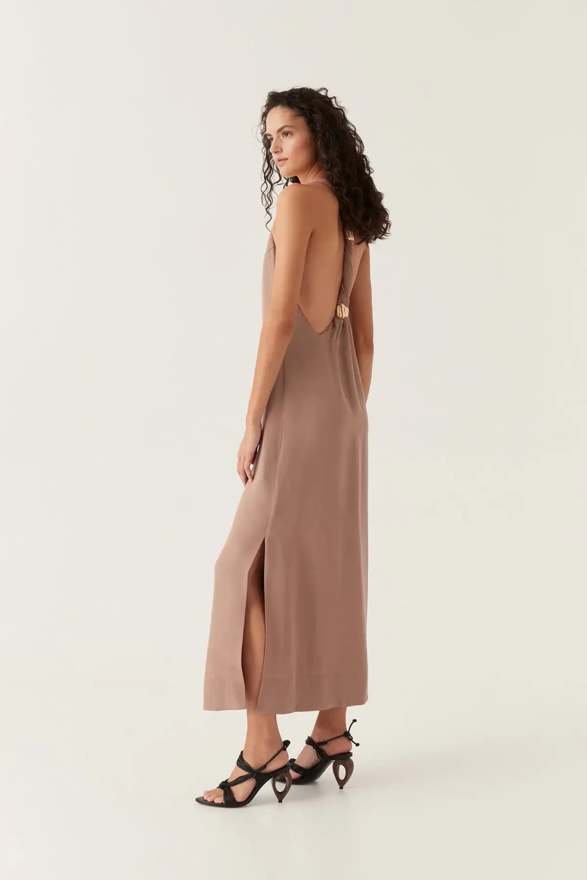 Aje Intrigue Twist Back Midi Dress in Chocolate Brown Size AU 10 photo 5