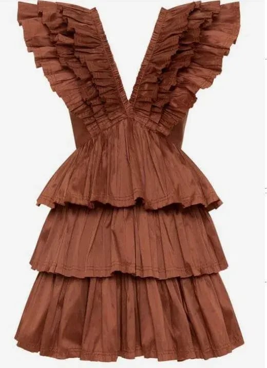 Aje Rhythmic Frill Dress Coffee Size 12 photo 3