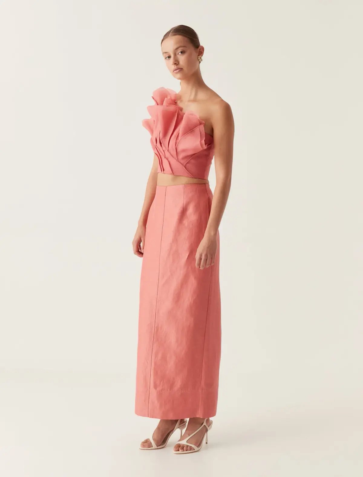 Aje Flame Crop Top and Mary Column Maxi Skirt Set Guava Pink Size 10 photo 2