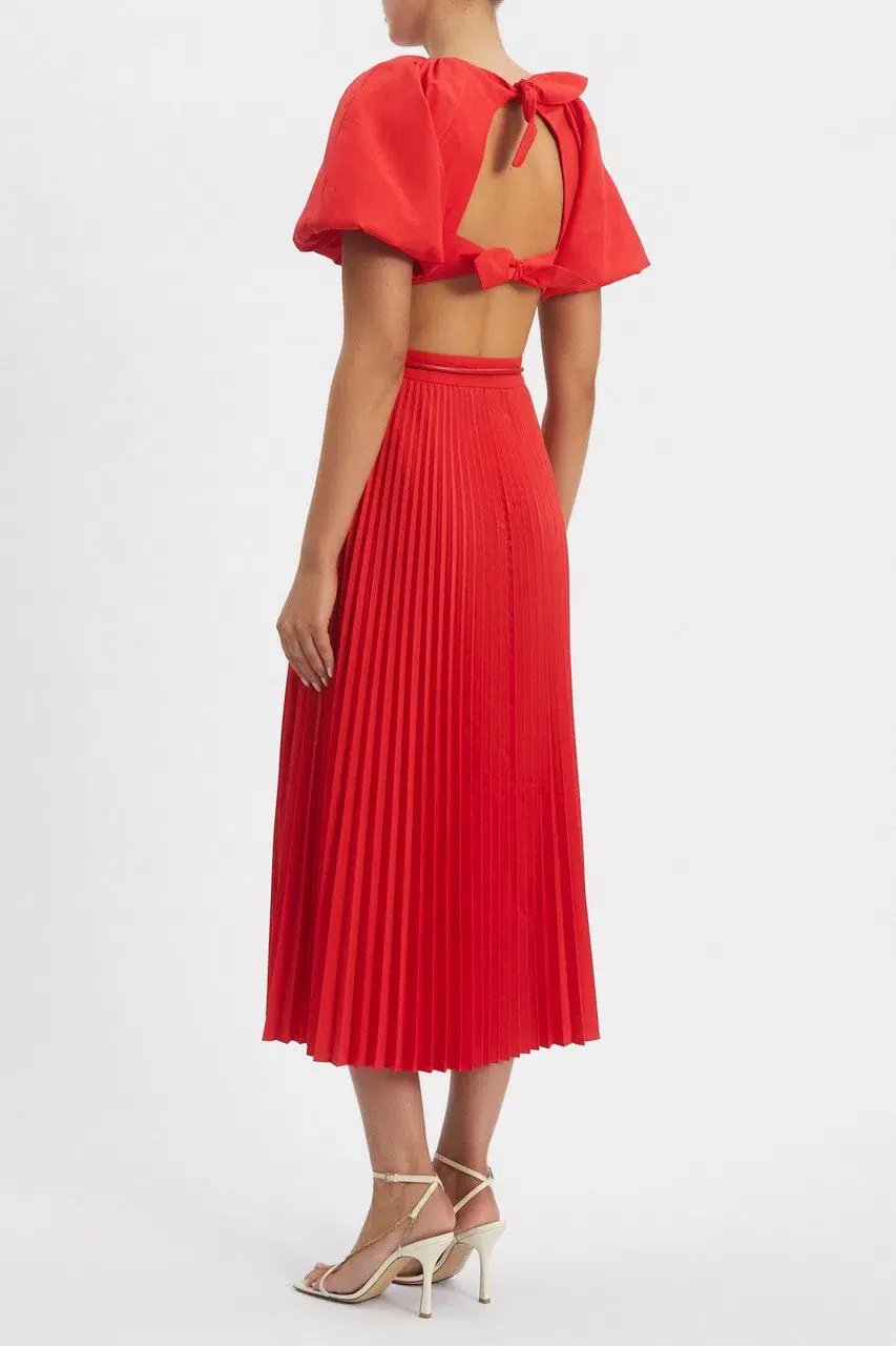 Rebecca Vallance Magdalena Open-back Satin Midi Dress Red Size 14 photo 3