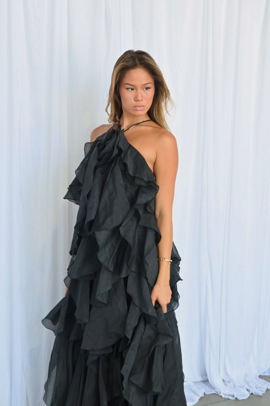 Aje Pandorea Layered Maxi Dress In Black photo 4