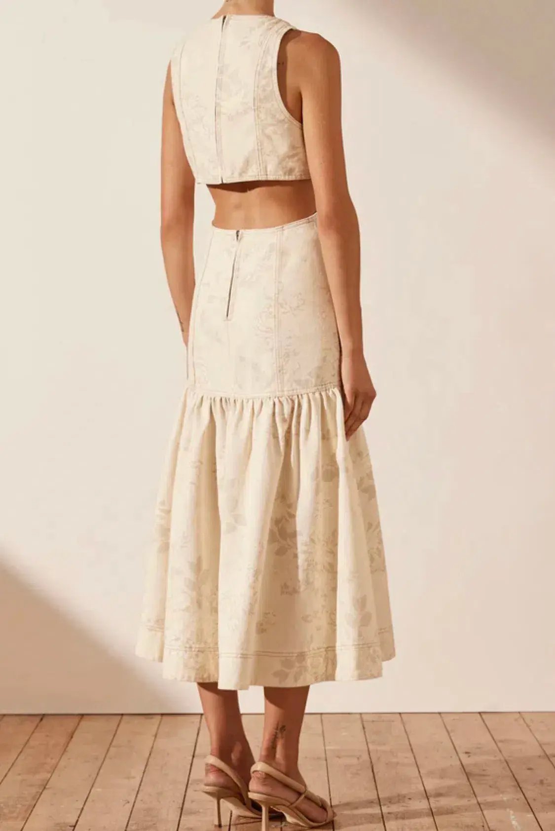 Shona Joy Monica Panelled Cut Out Midi Dress Cream Size 10 photo 2