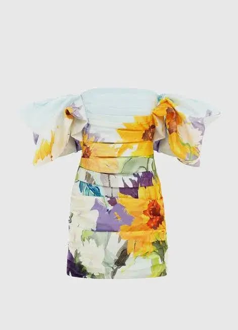 Leo Lin Brenda Puffy Sleeve Mini Dress in Sunflower Size 8 photo 5