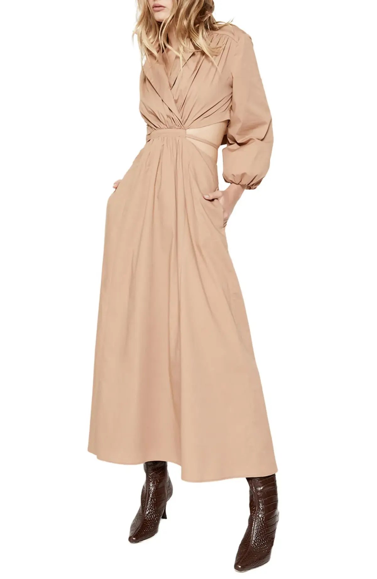 Bardot Arden Poplin Trench Midi Dress Beige Size S / AU 8 photo 2