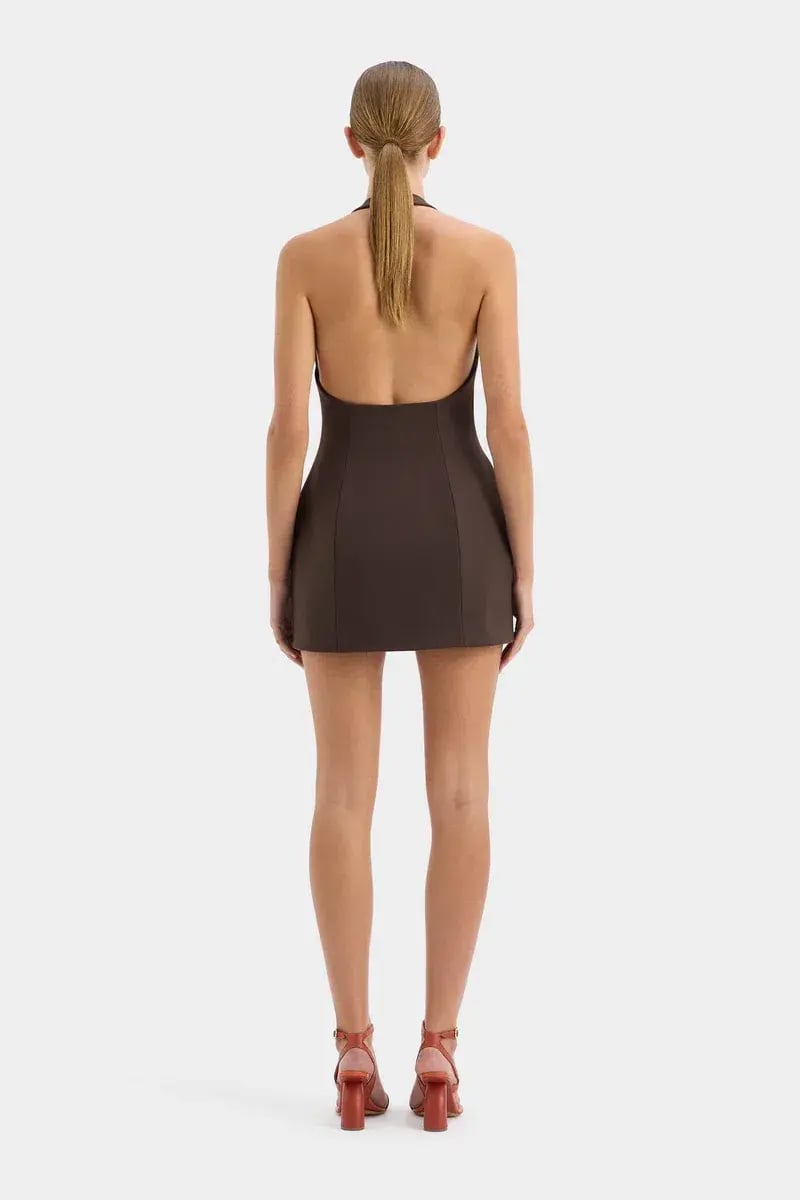 Sir the Label Sandrine Halter Mini Dress Chocolate Brown Size 0 / AU 6 photo 3