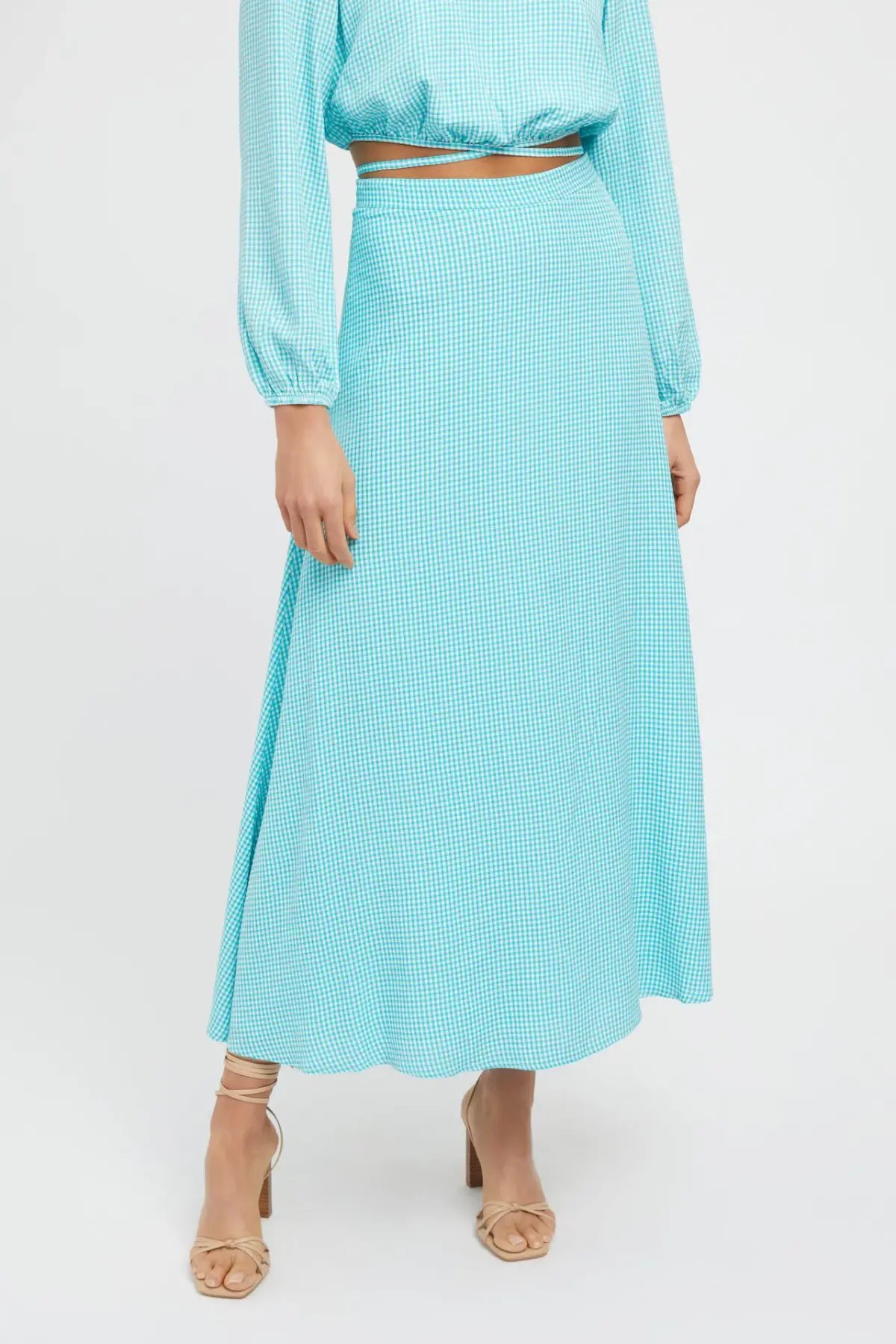 Kookai Brady Long Sleeve Top and Midi Skirt Set Aqua/White Size 36 / AU 8 photo 2