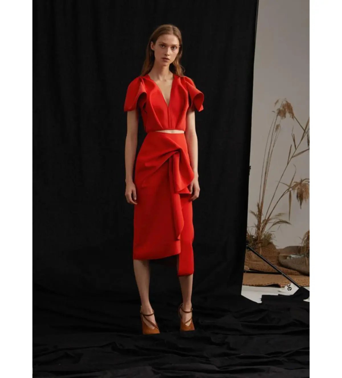 Acler Crawford Top and Ruffle Midi Skirt Set Tangerine Red Size AU 8 photo 2