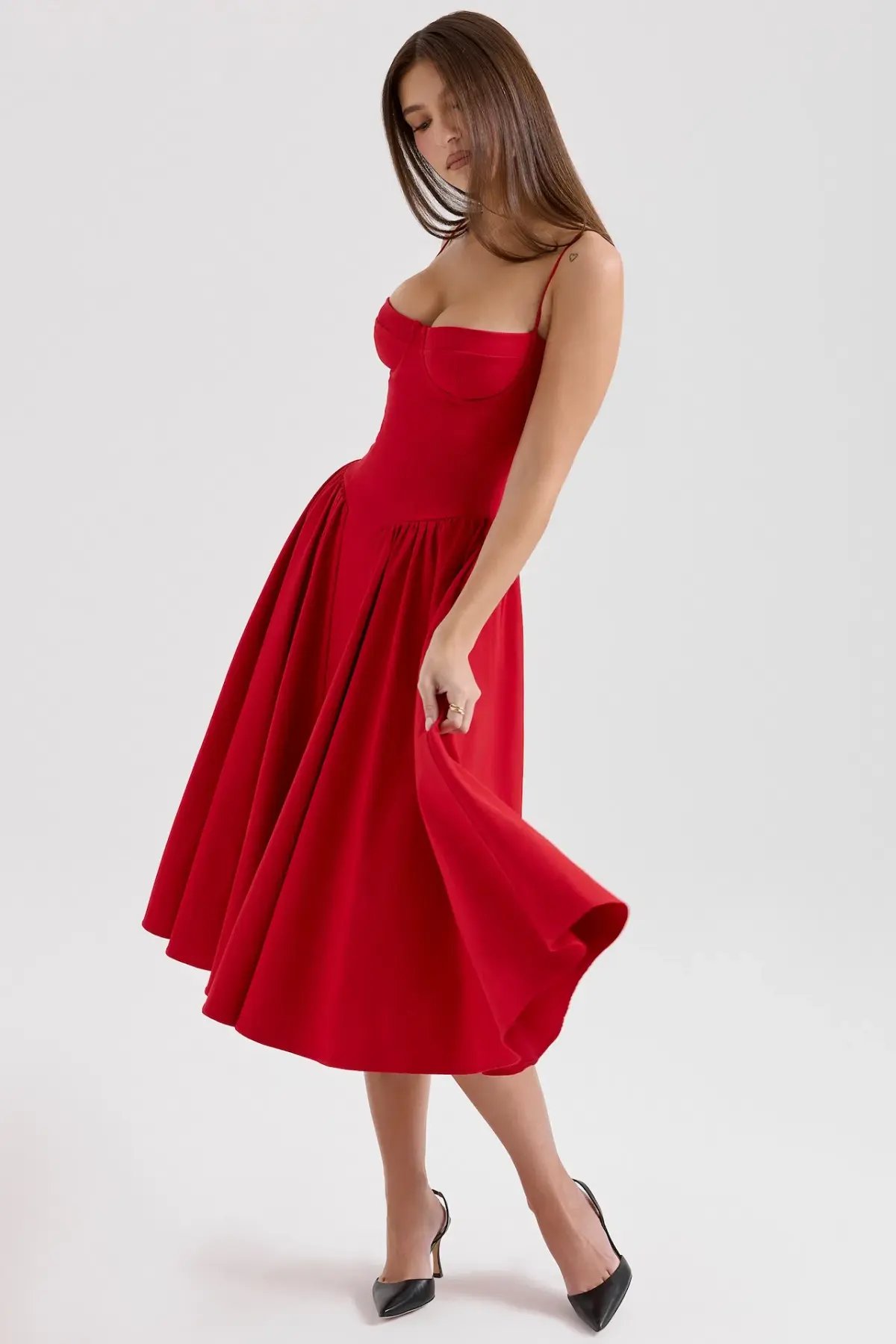 House of CB Samaria Gathered Midi Dress Red Size 8/S photo 2