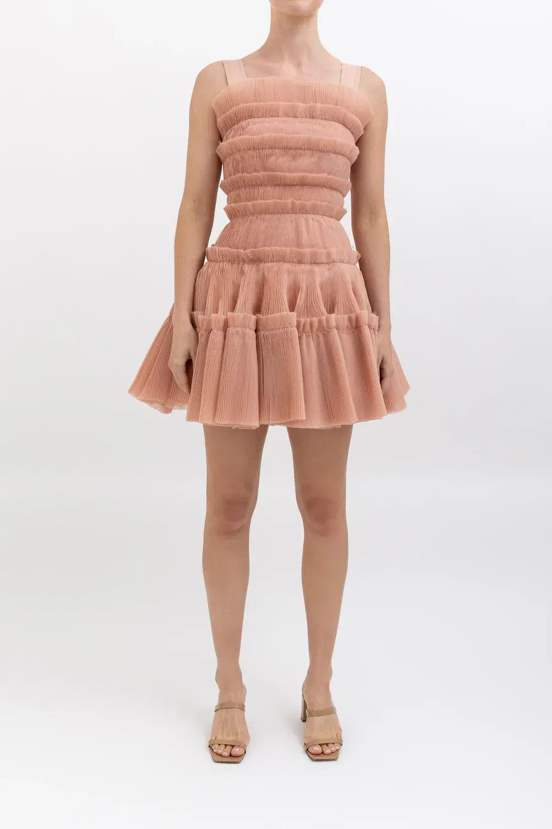 Aje Jacinto Pleated Mini Dress Nude Pink Size 10 photo 3
