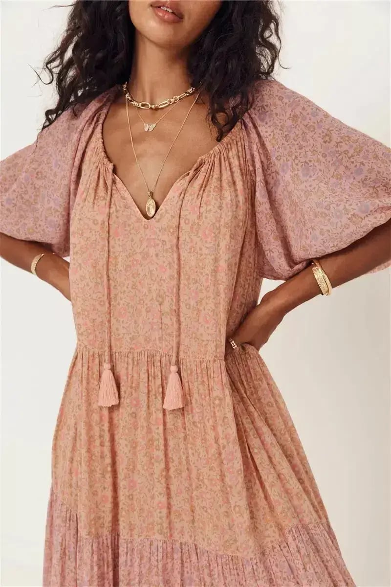 Spell & The Gypsy Rae Off Shoulder Gown Pink Peach Floral Size S / AU 8 photo 2