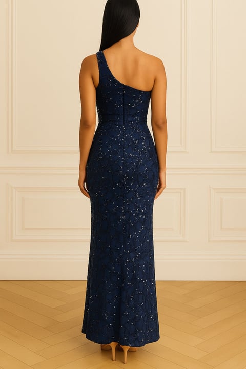 One Shoulder Navy Gown - Midnight Blue photo 2