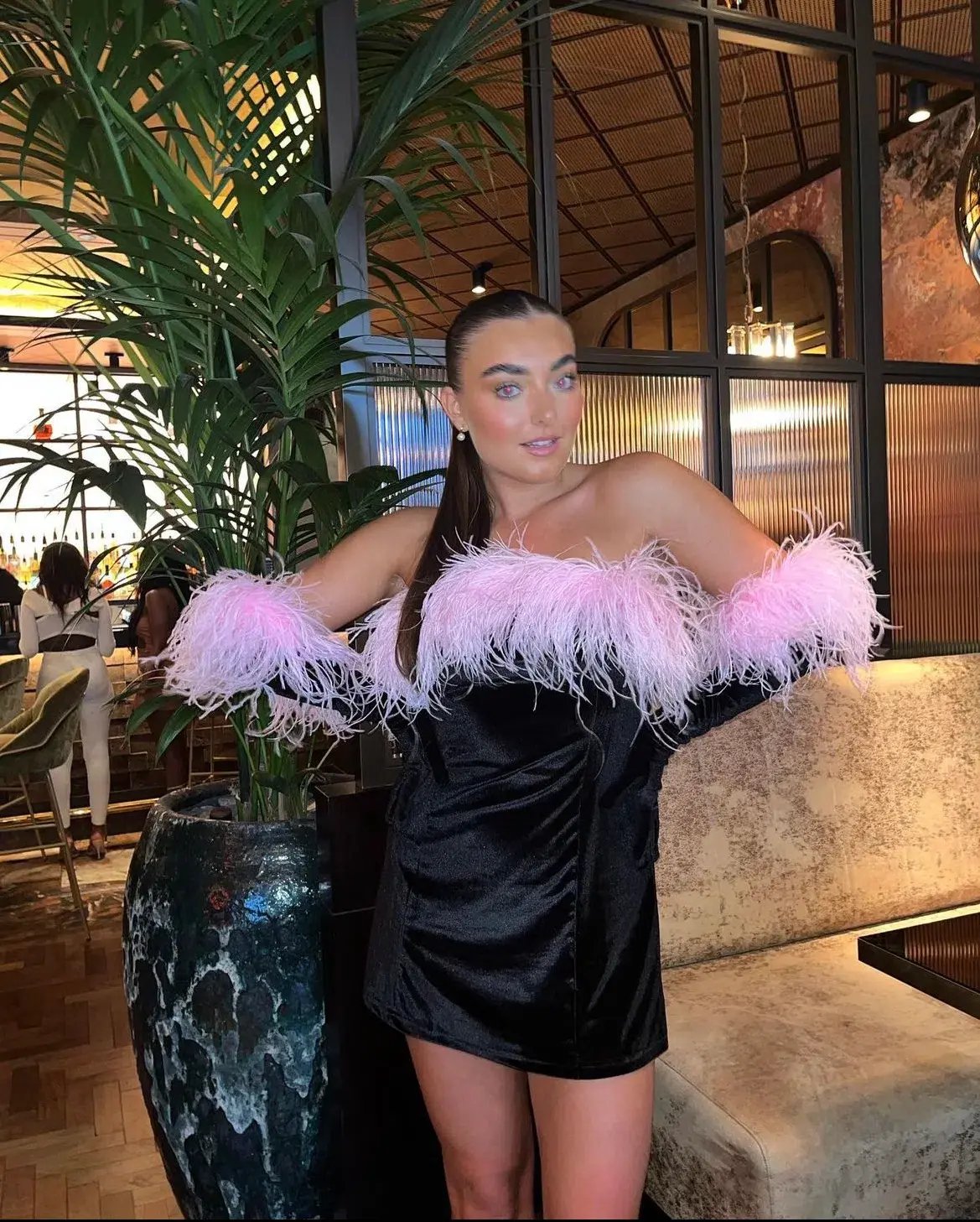 Miscreants Cupid Mini Dress Black And Gloves With Pink Feathers Size 10 photo 2