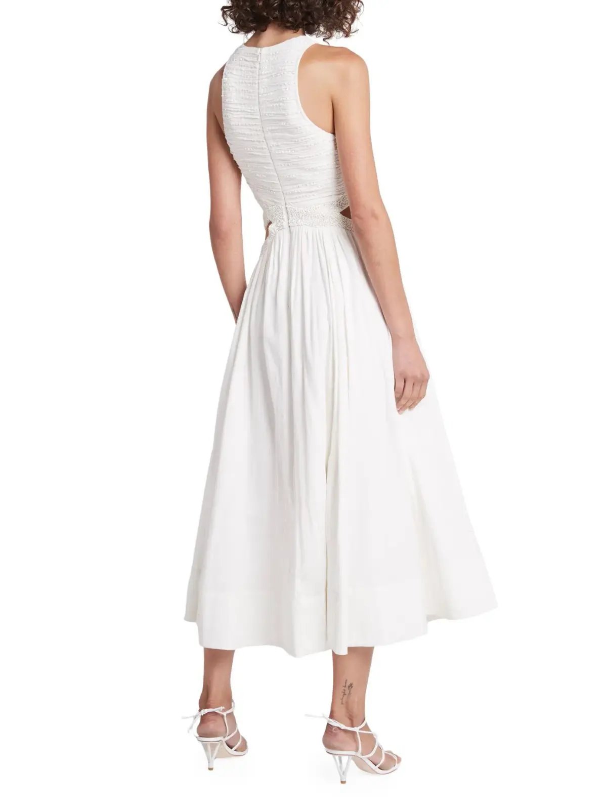 Aje Catara Sequin Sateen Cut Out Midi Dress In Ivory Size 14 photo 3