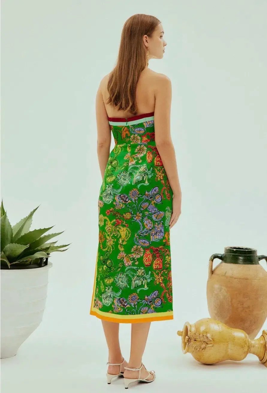 ALEMAIS FIESTA BODICE MIDI DRESS GREEN MULTI SIZE 8 photo 4