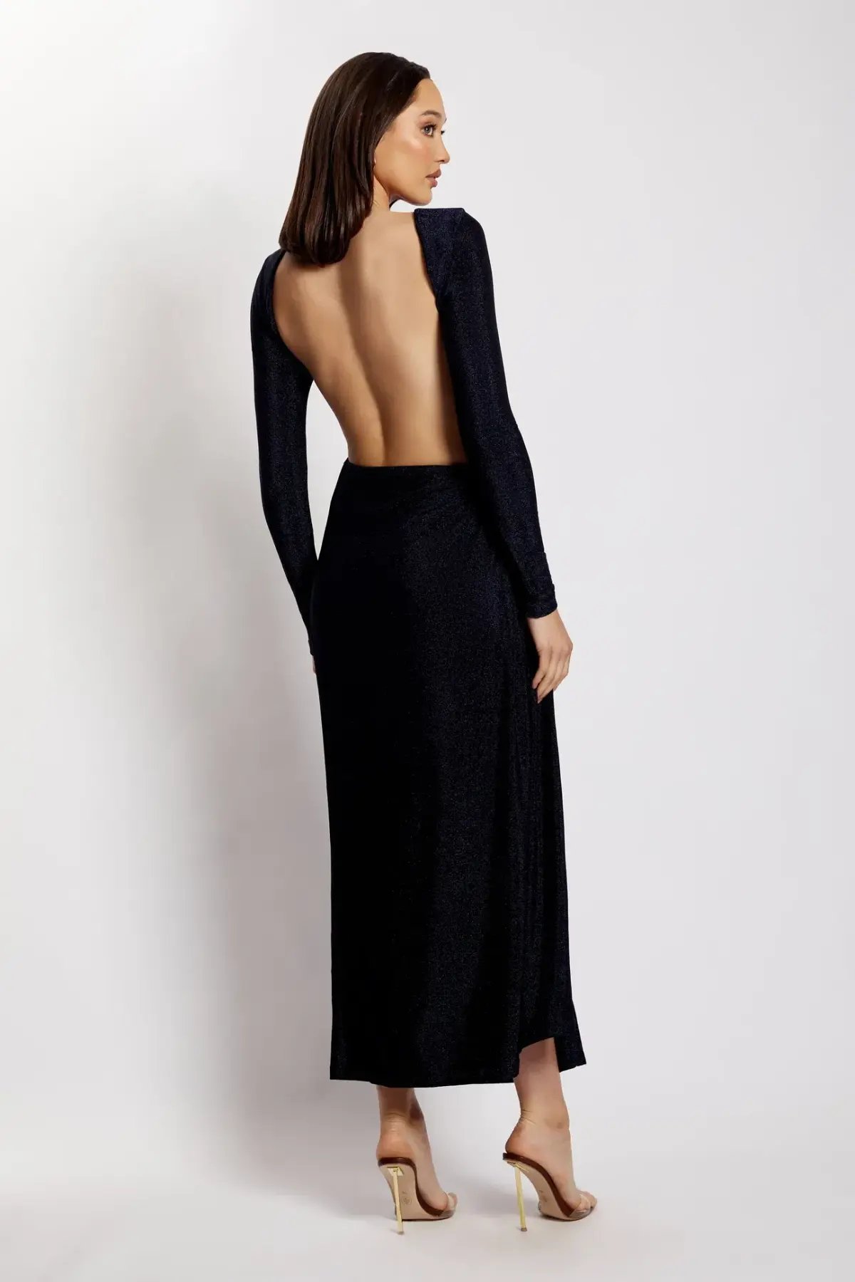 Meshki Christina Backless Maxi Wrap Dress in Navy Shimmer Size 8 photo 3