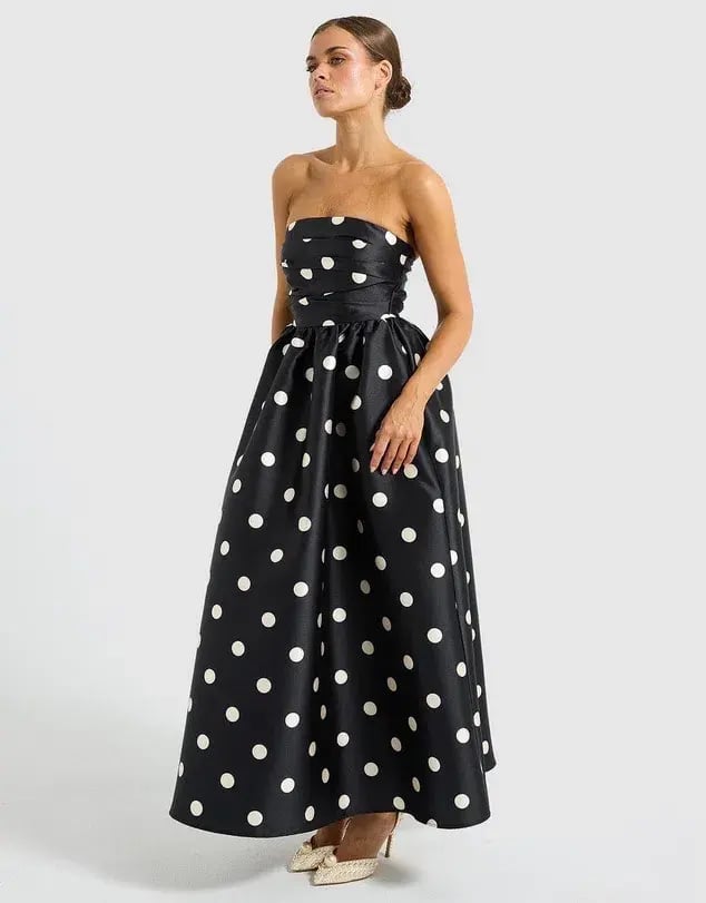 Pasduchas Dottie Strapless Midi Dress Black/Cream Size 10 photo 4
