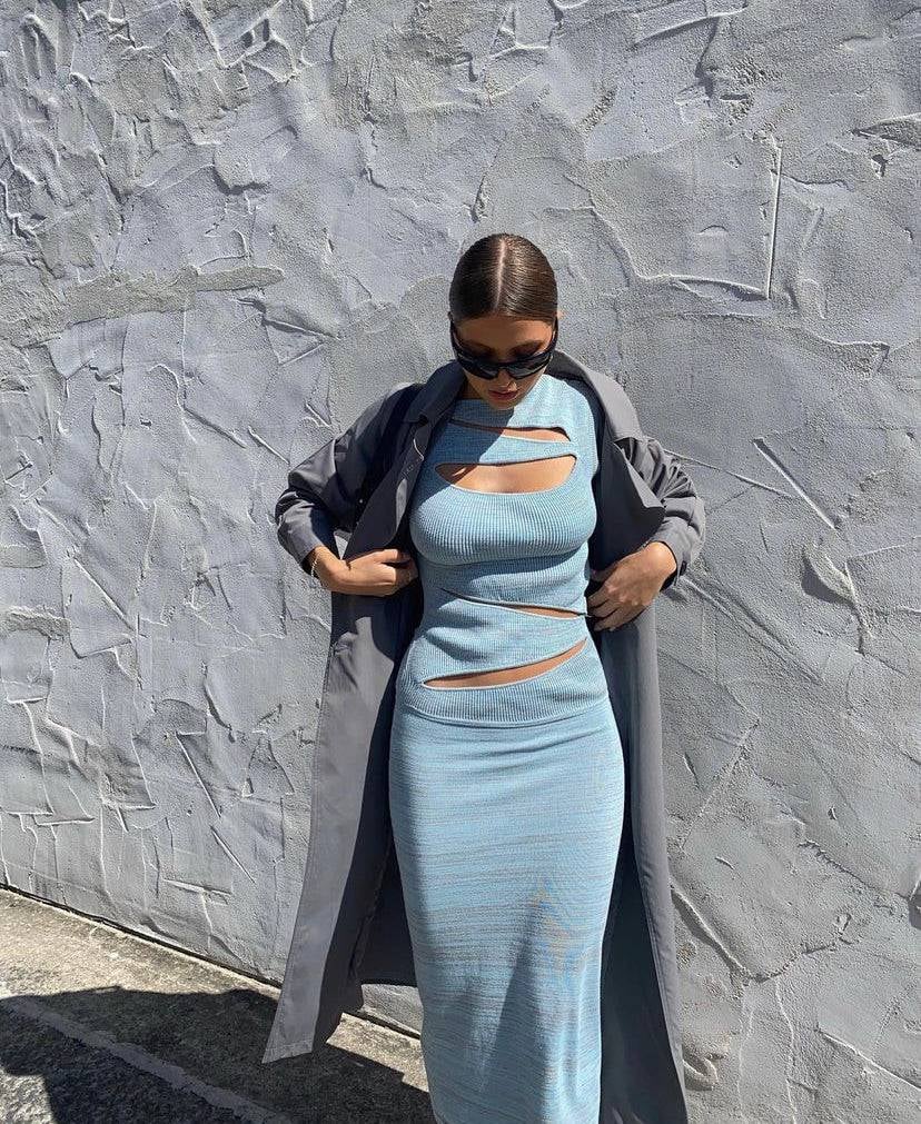 Christopher Esber Slashed Knit Dress in Blue photo 3
