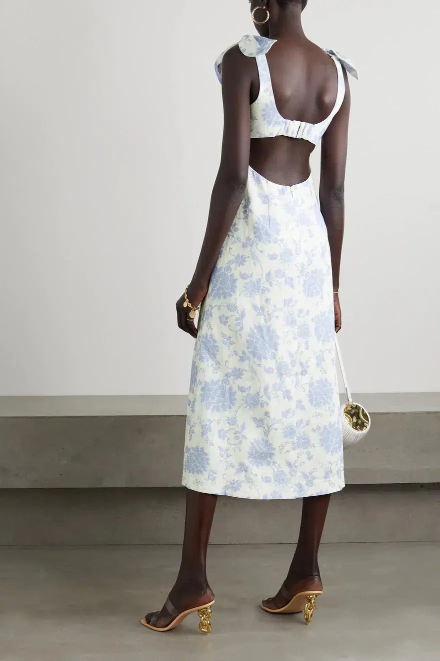 Zimmermann Postcard Floral Tie Shoulder Midi Dress in Blue Tonal Floral Size 1 / Au 10 photo 4