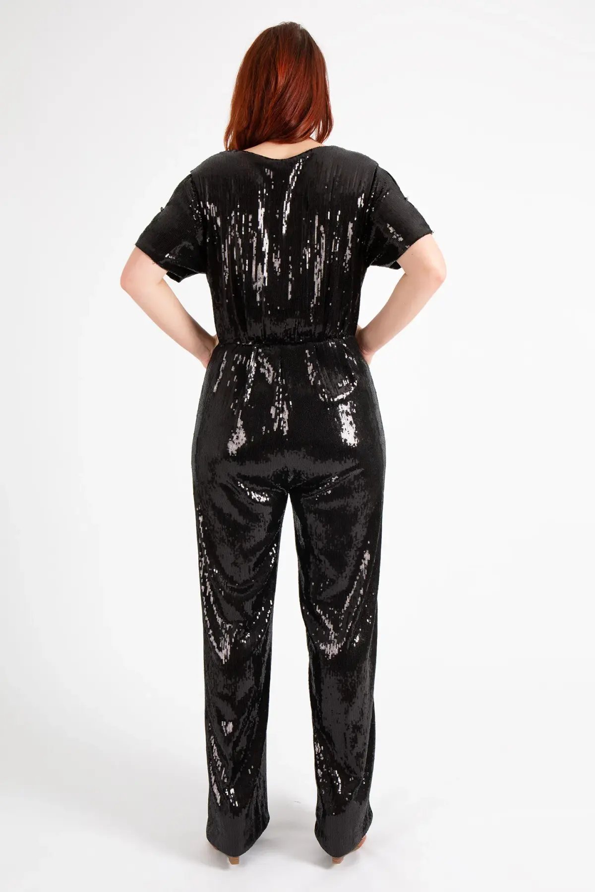 Hugo Boss Stretch Jersey Sequin Jumpsuit with Fixed Wrap Front Black Size AU 10 photo 3