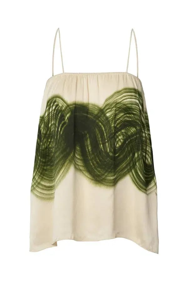 Rabens Saloner Magny Swirl String Elastic Cami and Briana Swirl Pleat Wide Pant Set in Olive Chalk Combo Size AU 10 photo 5