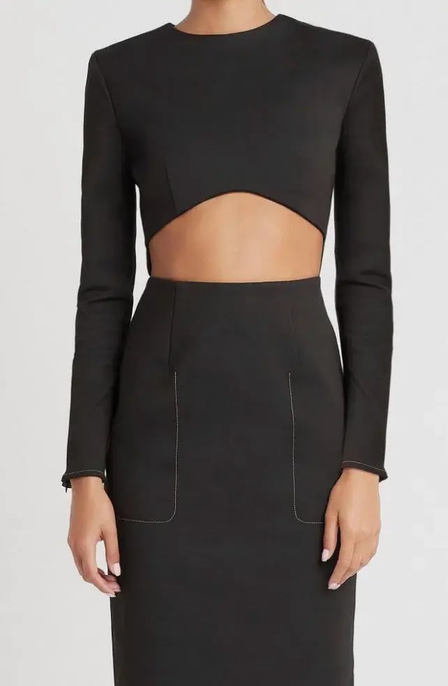 Sir the Label Maxe Black Long Sleeve Cutout Waist Midi Dress size 0 photo 2