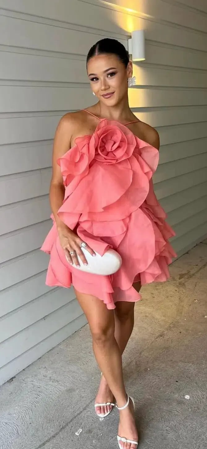 Pandorea Layered Mini Dress Washed Coral Size 10 photo 3