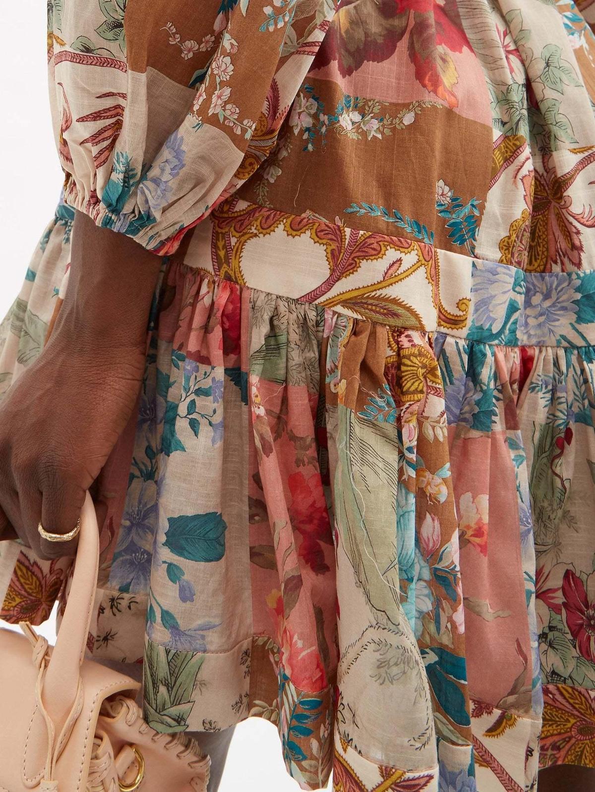 Zimmermann The Cassia Drop Waist Mini Dress in Patchwork Floral Size 8 photo 2