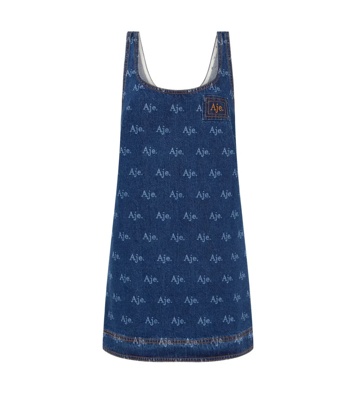 Aje Ratio Logo Denim Mini Dress Blue Print Size AU 6 photo 5