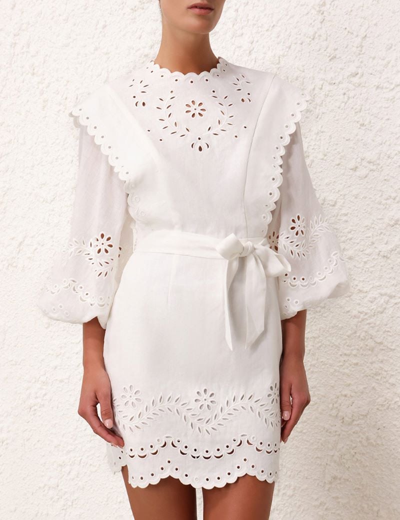 Zimmermann Junie Embroidered Mini Dress in Ivory photo 4