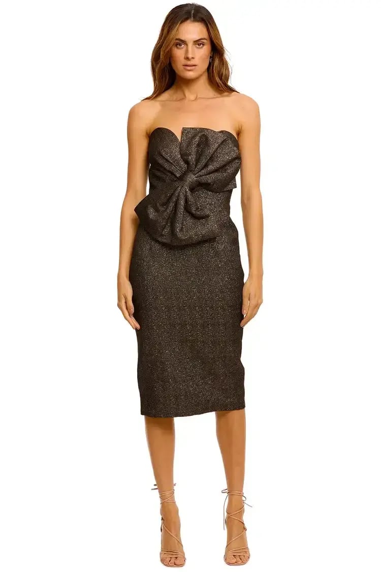 Elle Zeitoune Stella Strapless Midi Dress in Brown Size 10 photo 4