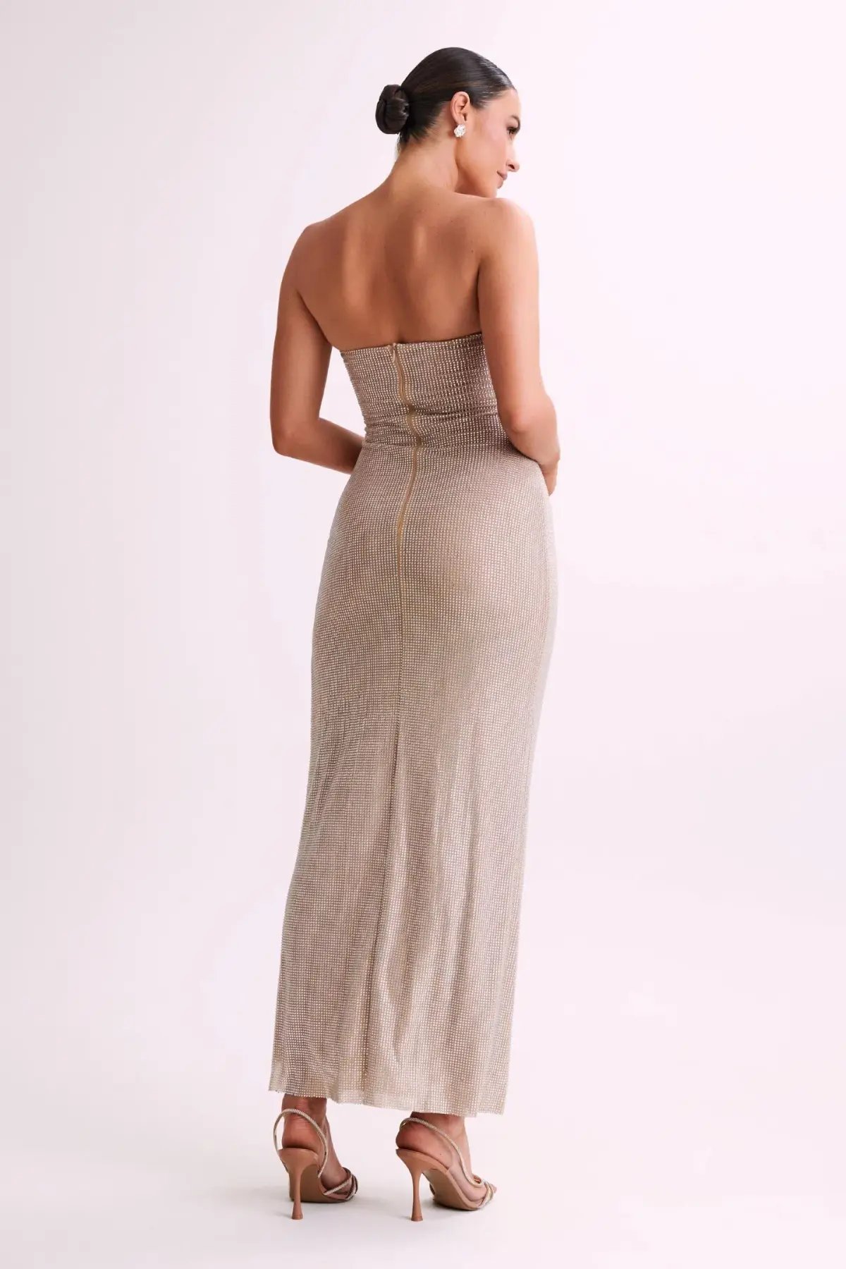 Meshki Stassie Strapless Rose Diamante Maxi Dress Nude Size S / AU 8 photo 3