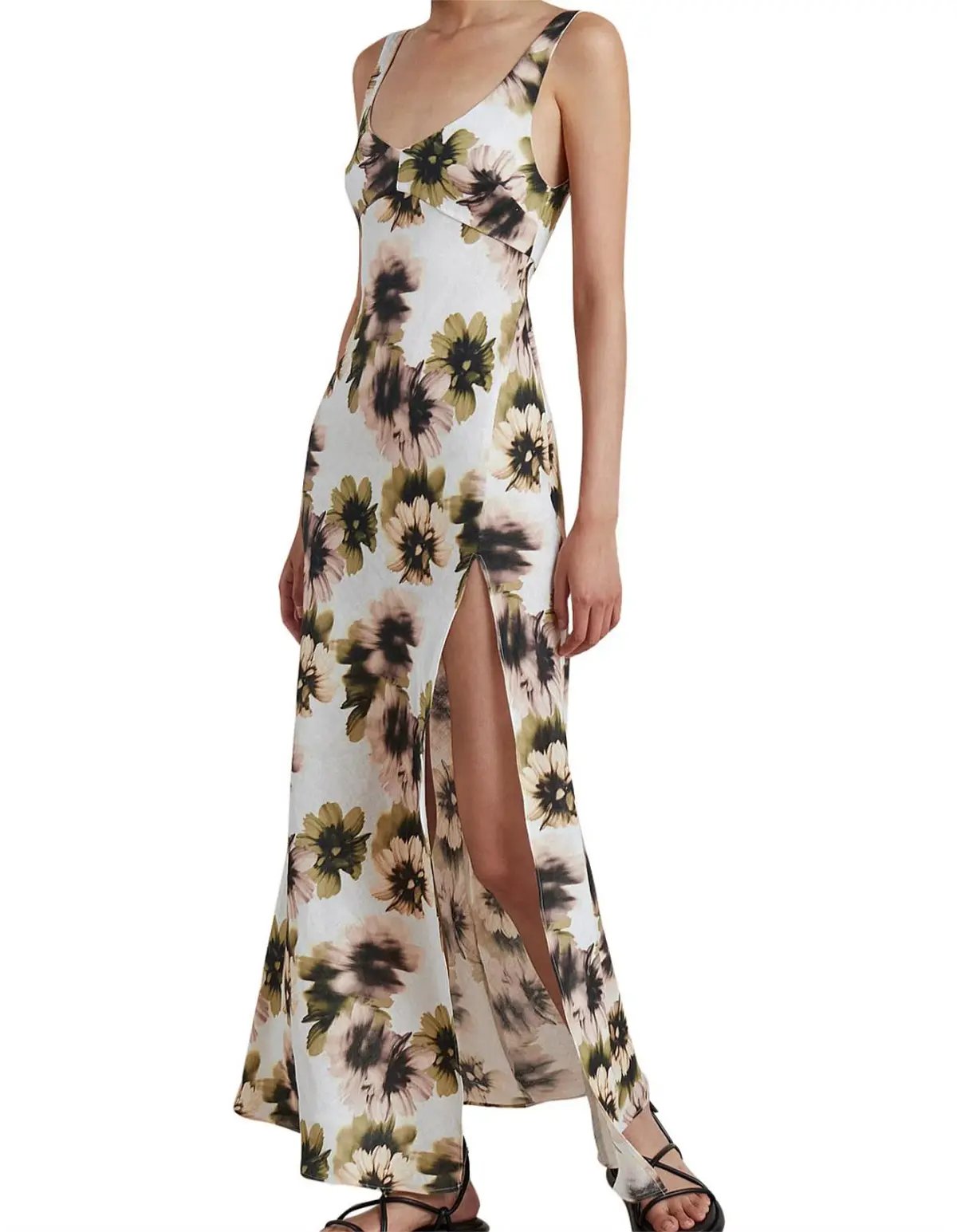Bec & Bridge Bloom Bias Cut With High Split Linen Maxi Dress Floral Size 12 / L photo 4