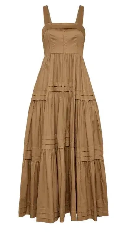 Aje Sophie Tiered Midi Dress Willow Brown Size 8 photo 4