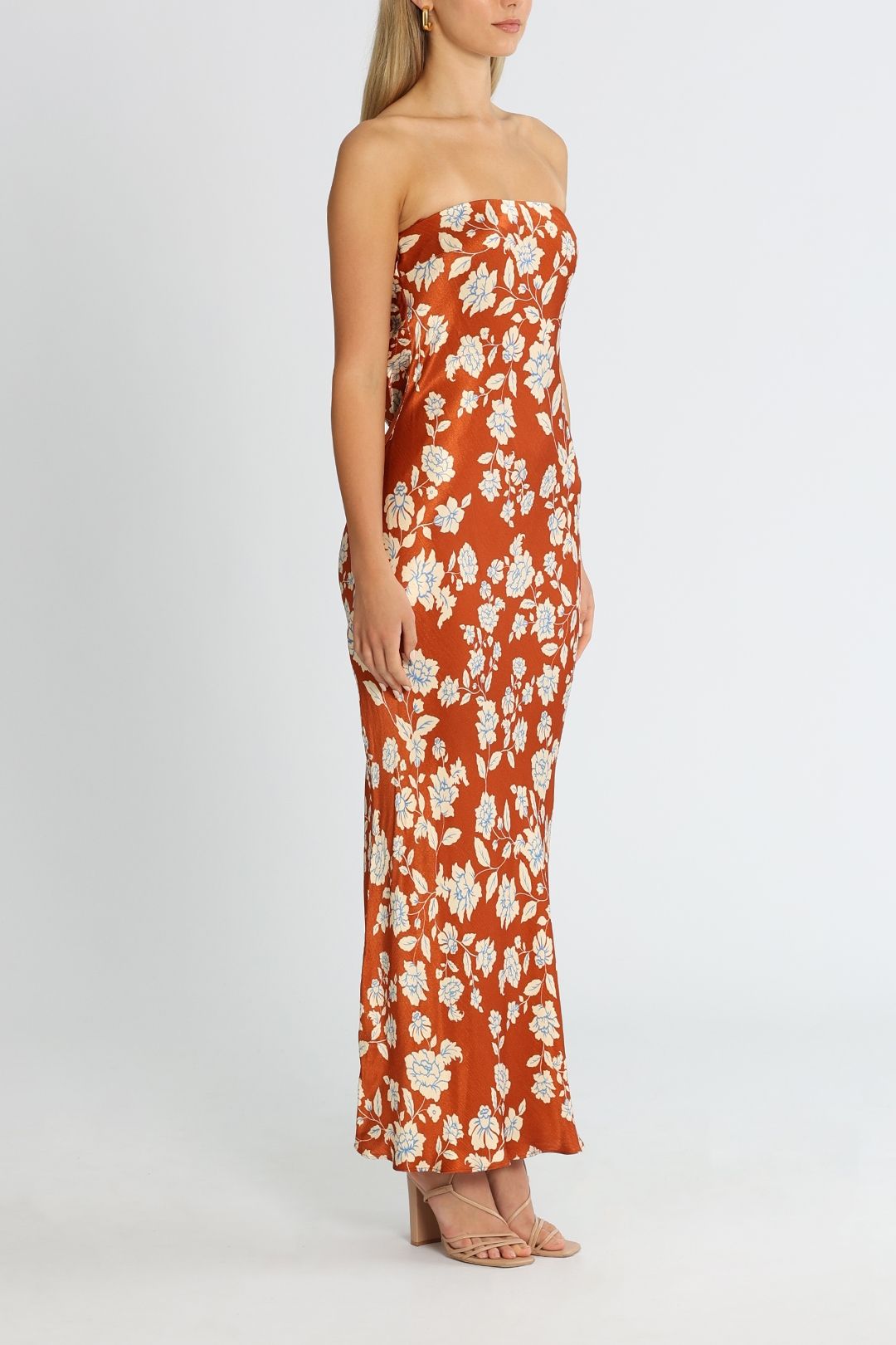 Blossom Strapless Maxi Dress - Rust Print photo 2