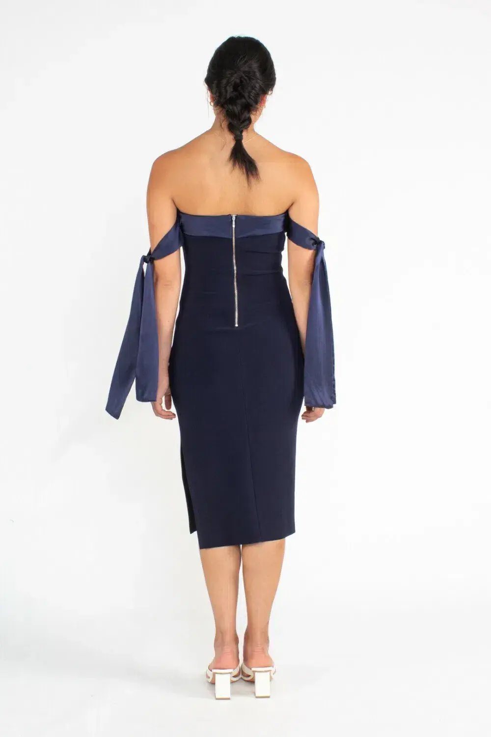 Bec & Bridge Tie Sleeve Off Shoulder Midi Dress Navy Size Au 6 photo 2