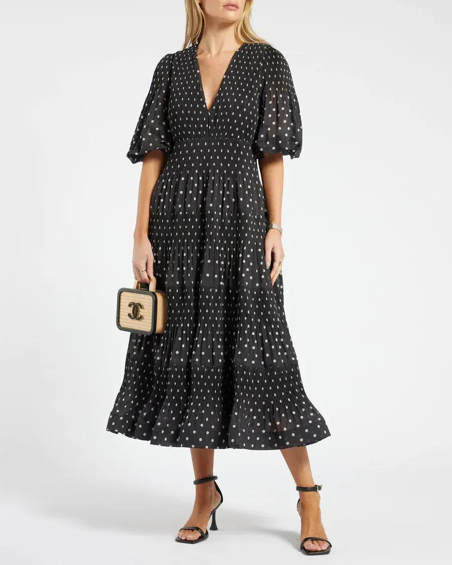 Zimmermann Puff-sleeve Polka-dot Voile Midi Dress Black Size AU 8 photo 3
