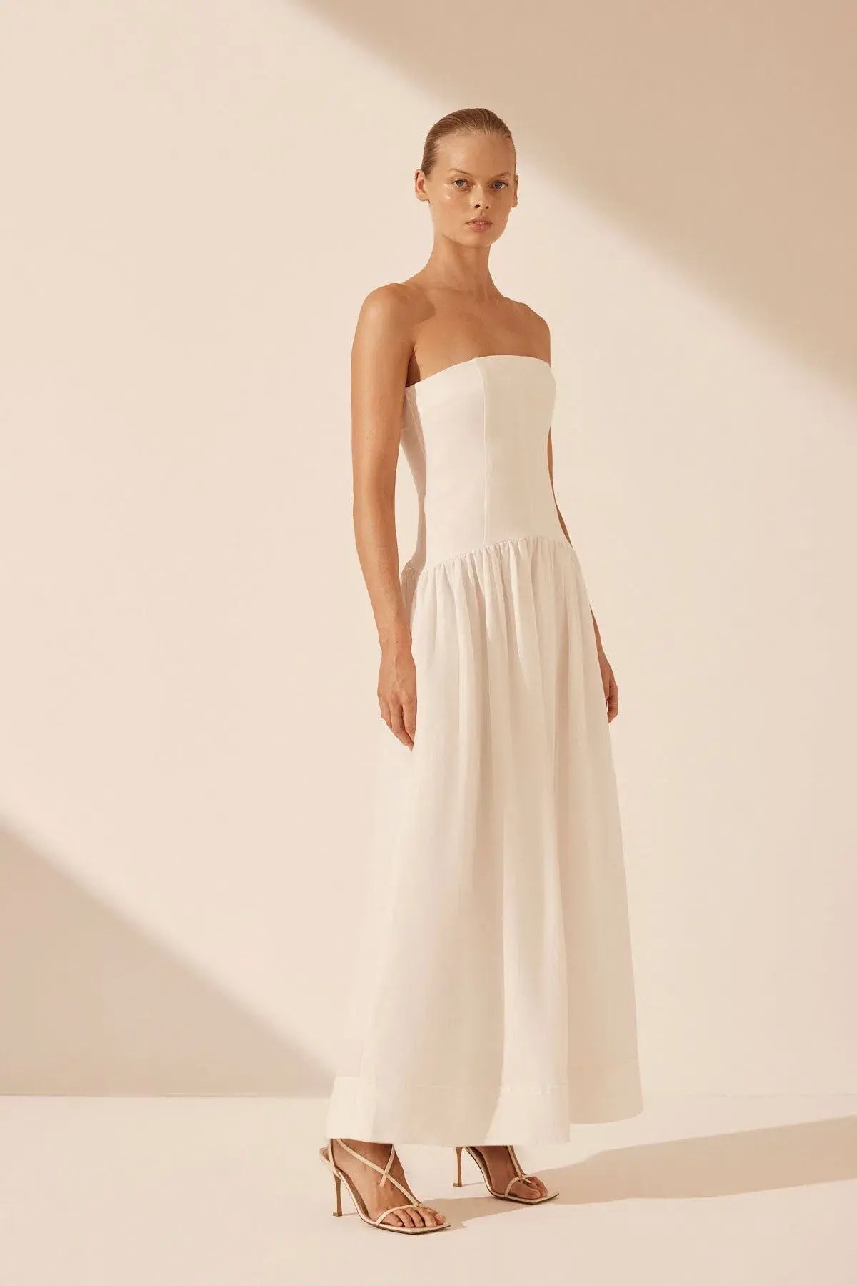 Shona Joy Blanc Linen Strapless Panelled Drop Waist Maxi Dress Ivory Size XS / AU 6 photo 2