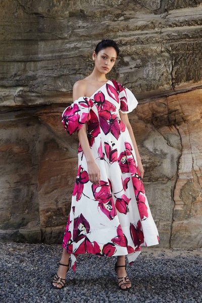 Aje Arista Tulip Sleeve Midi Dress | Falling Flowers photo 2