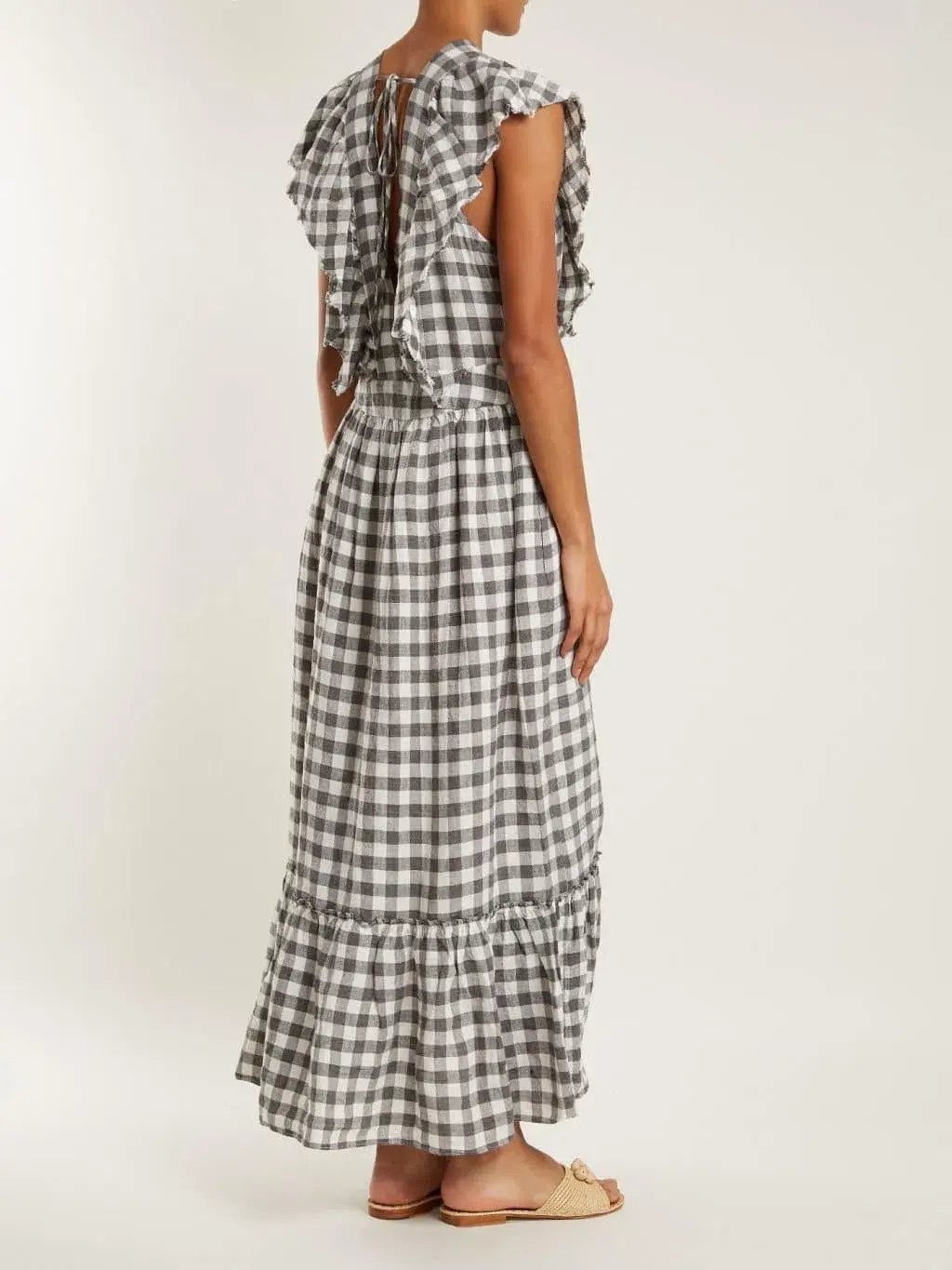 Lee Mathews Edith Gingham V Neck Dress Grey Size 12 photo 2