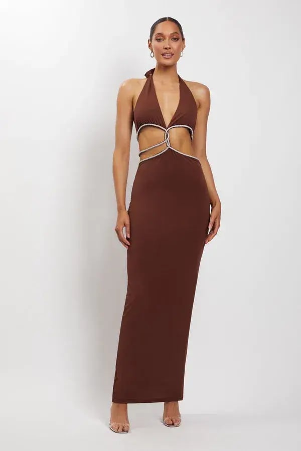 Meshki Nicha Diamante Cut Out Dress Chocolate Size 6 photo 2